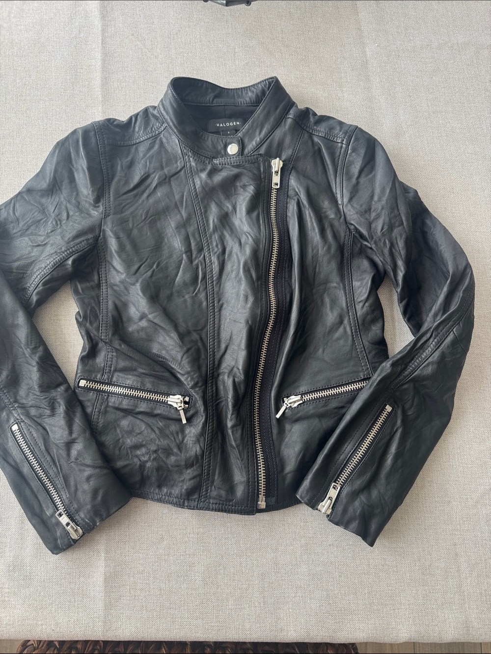 Halogen Genuine Leather Black Moto Biker Jacket Size S